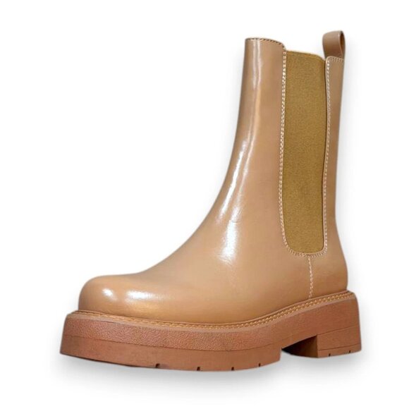 BOSS Rebby Chelsea Boots Women's Beige Leather US 7 (UK 4 EU 37) MSRP $230 - Picture 1 of 4